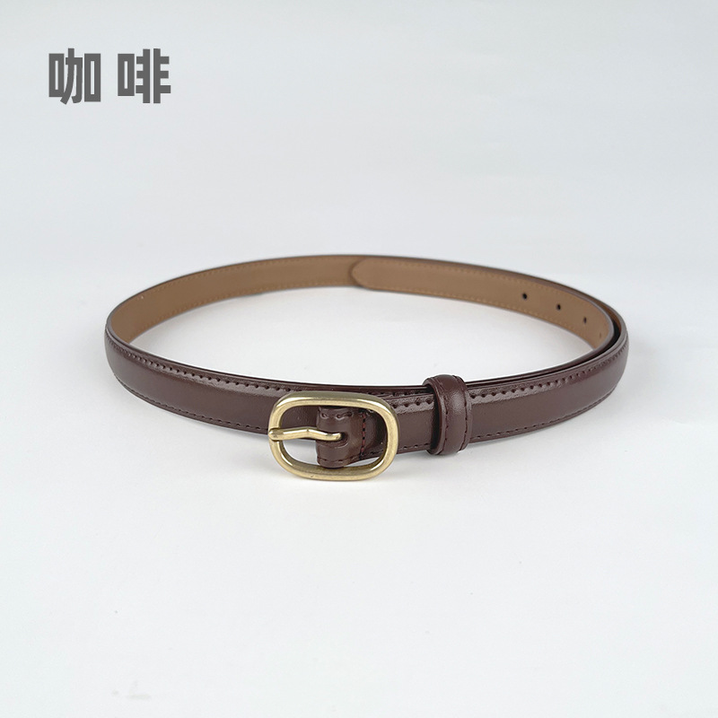 Correa delgada de cuero de las mujeres pantalones casuales pantalones vaqueros estilo coreano de moda todo partido simple de cuero de vaca cinturón de las mujeres