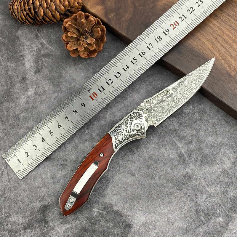 大马士革折叠刀户外迷你小刀高品质户外刀防身折刀随身便携带折刀