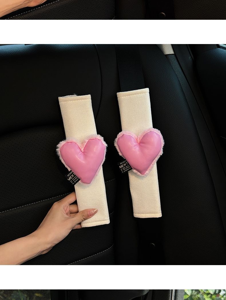 Car Seat Belt Shoulder Cover, Car High-End Sense, Universal Anti-Wear Clothing for All Seasons, Summer Heart Safety Belt Decoration
