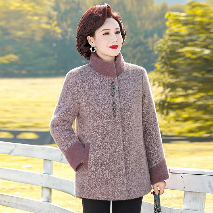 Темперамент мамы среднего возраста зимняя шерстяная куртка плюс бархатная мода для женщин среднего и пожилого возраста толстая теплая хлопчатобумажная одежда большого размера