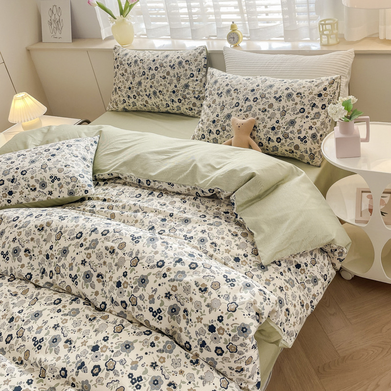 Nuevo algodón de cuatro piezas con flores cortas estilo nórdico sábanas de algodón retro de cuatro piezas con tres piezas