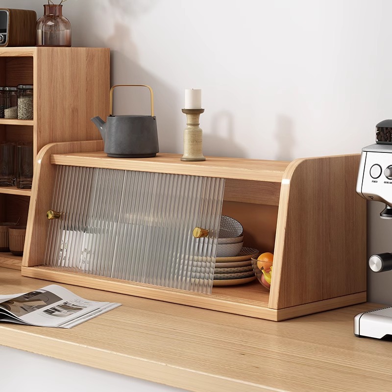 Simple modern Japanese style log style storage cabinet with one word blocking the entrance style bookcase cutlery box file storage