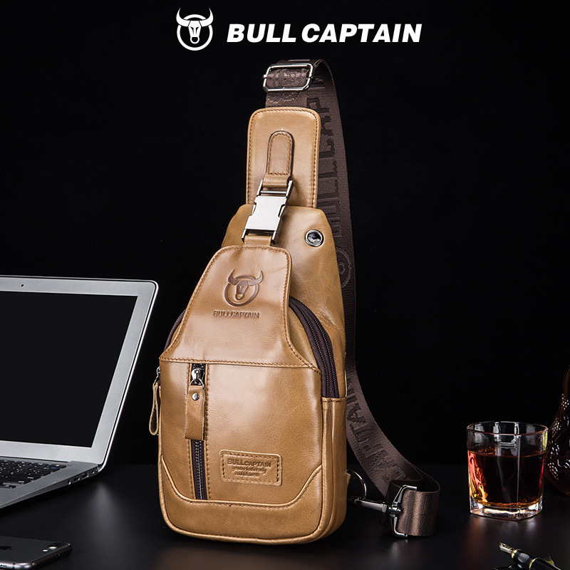 Capitán Niu cuero BULLCAPTAIN primera capa de piel de vaca de cuero de los hombres de hombro crossbody bolso de cuero ocasional al por mayor