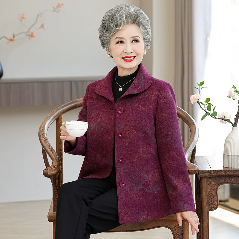 Люди среднего и пожилого возраста осенняя шерстяная куртка женская благородная мама плюс размер топ 60 лет 70 бабушка весна и осень шерстяное пальто