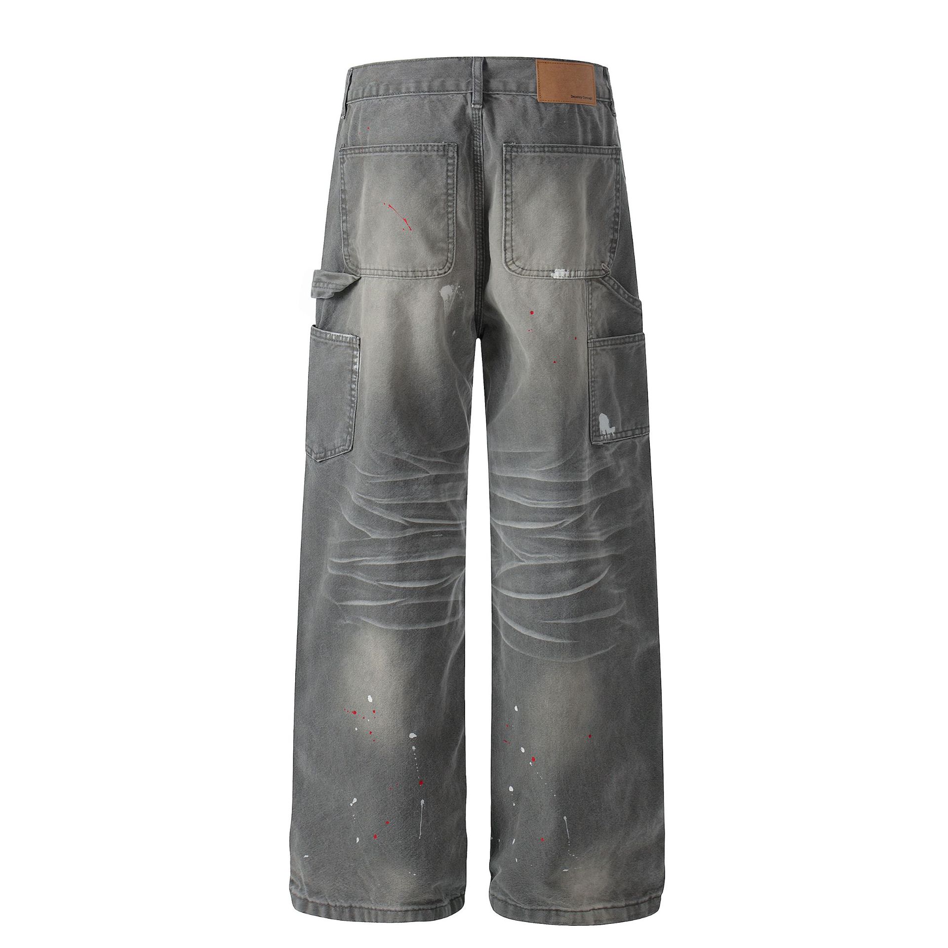 Men's Wide Leg Jeans High Street Style Z059 Whisker Texture Artificial Paint Splatter Design_mkmklike.com