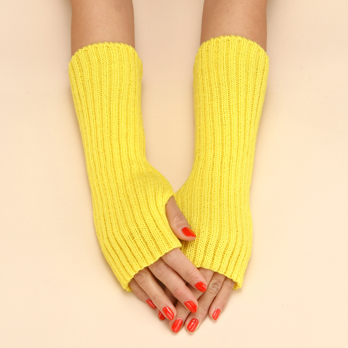 Nuevos guantes de lana transfronterizos de otoño e invierno para hombres y mujeres de longitud media a rayas de punto cálido medio dedo guantes de dedo abierto