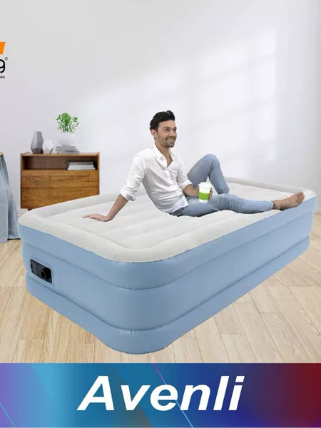 Jilong Inflatable Mattress for Home Use, Widened Mesh Fabric, Direct Pull Double Air Mattress with Built-In Pump