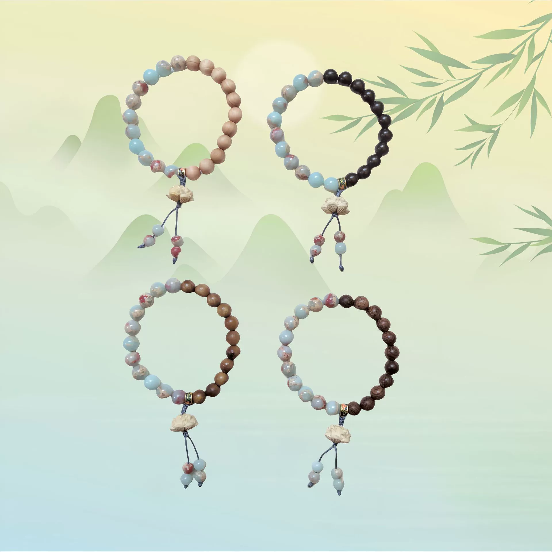 Wooden rosary with round beads natural stone sandalwood, one bead bracelet, Chinese style