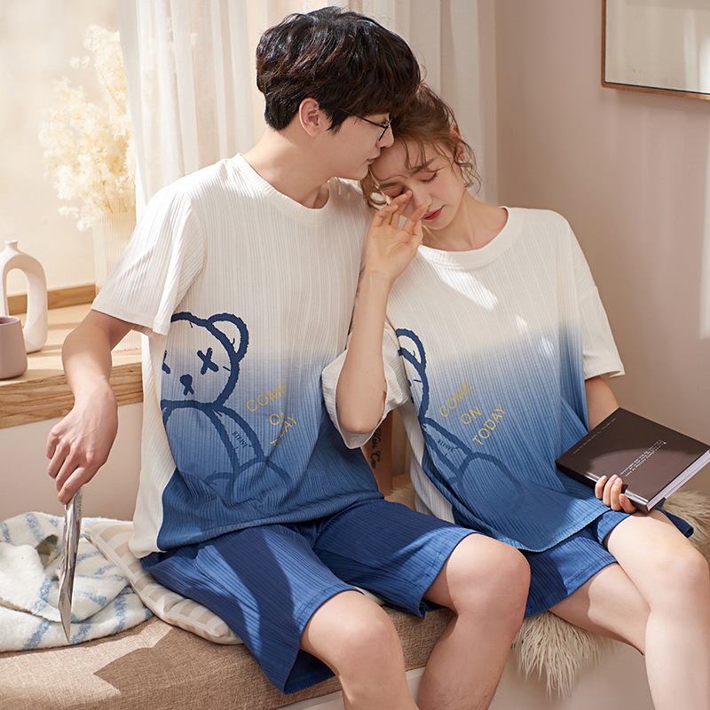 2022 pijamas de pareja de verano de manga corta de algodón delgado más el tamaño suelto de los hombres y las mujeres traje de dos piezas desgaste del hogar de verano