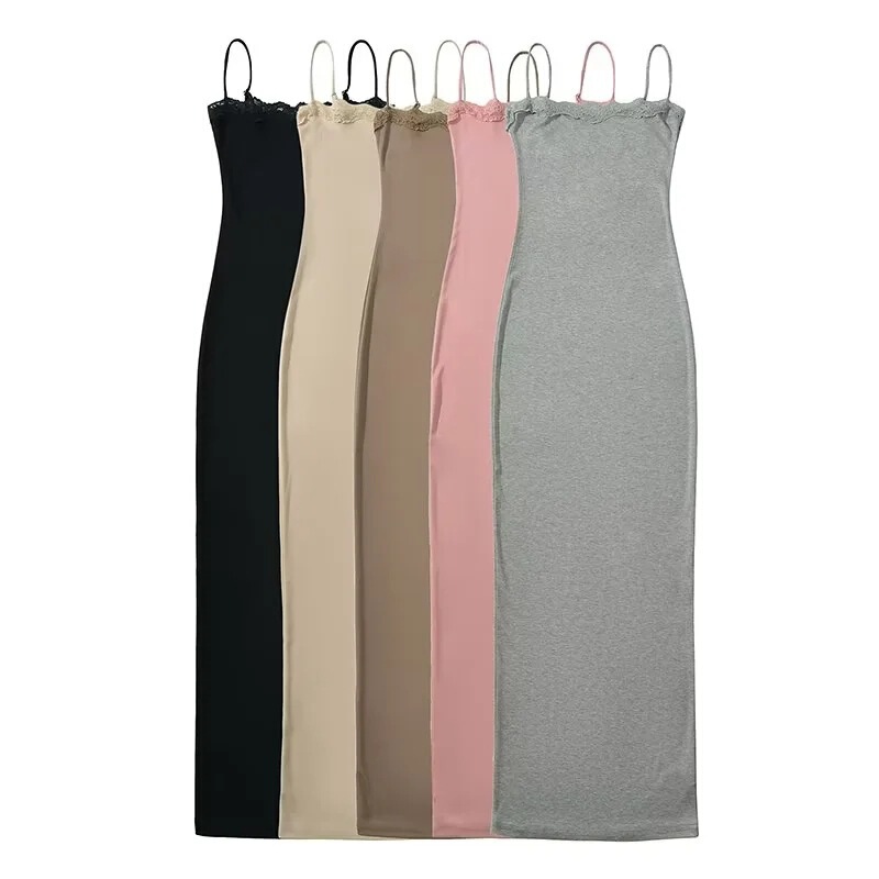 Skims Kardashian Same Style Hot Girl Sling dress Women's Flat-cut Stitching Lace Tight Hip A- line Long Skirt