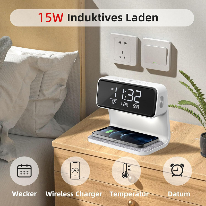 Cross-border new LED bedside night light student electronic alarm clock desktop fashion wireless charger desk lamp Cross-border new LED bedside night light student electronic alarm clock desktop fashion wireless charger desk lamp