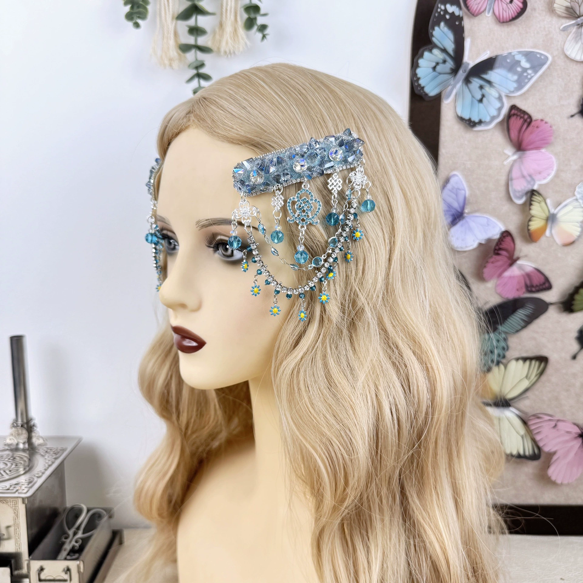 Изысканная цепочка со стразами, свадебная заколка для волос, заколка для волос с милой боковой челкой, аксессуар для волос.