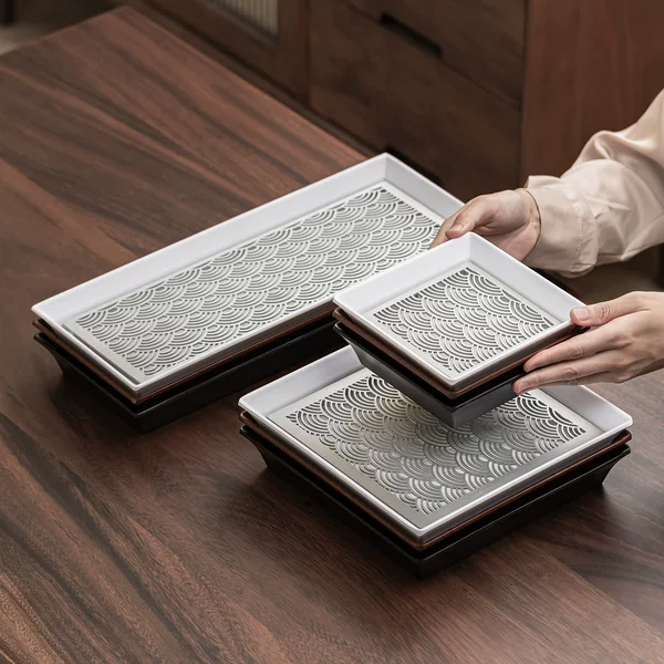 Chinese-Style Portable Outdoor Dry Tea Tray for Home and Hotel Use, Melamine Draining Tray, Alloy Small Tea Table, Tea Set Tray