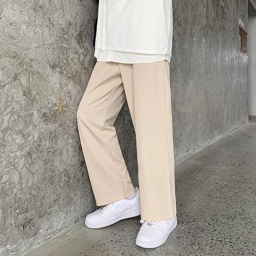Summer Ins Sheer Slim Straight Loose Korean Style Trendy Dark Black Casual Wide Leg Drape Suit Pants for Men