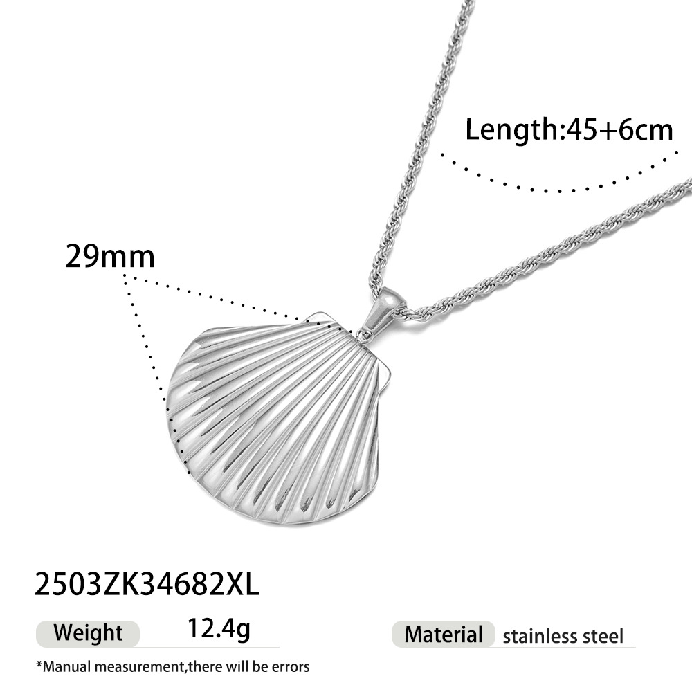 Taena europeo y americano collar de concha de acero inoxidable pendientes estilo océano diseño de moda sentido cadena de clavícula joyería en forma de abanico mujer