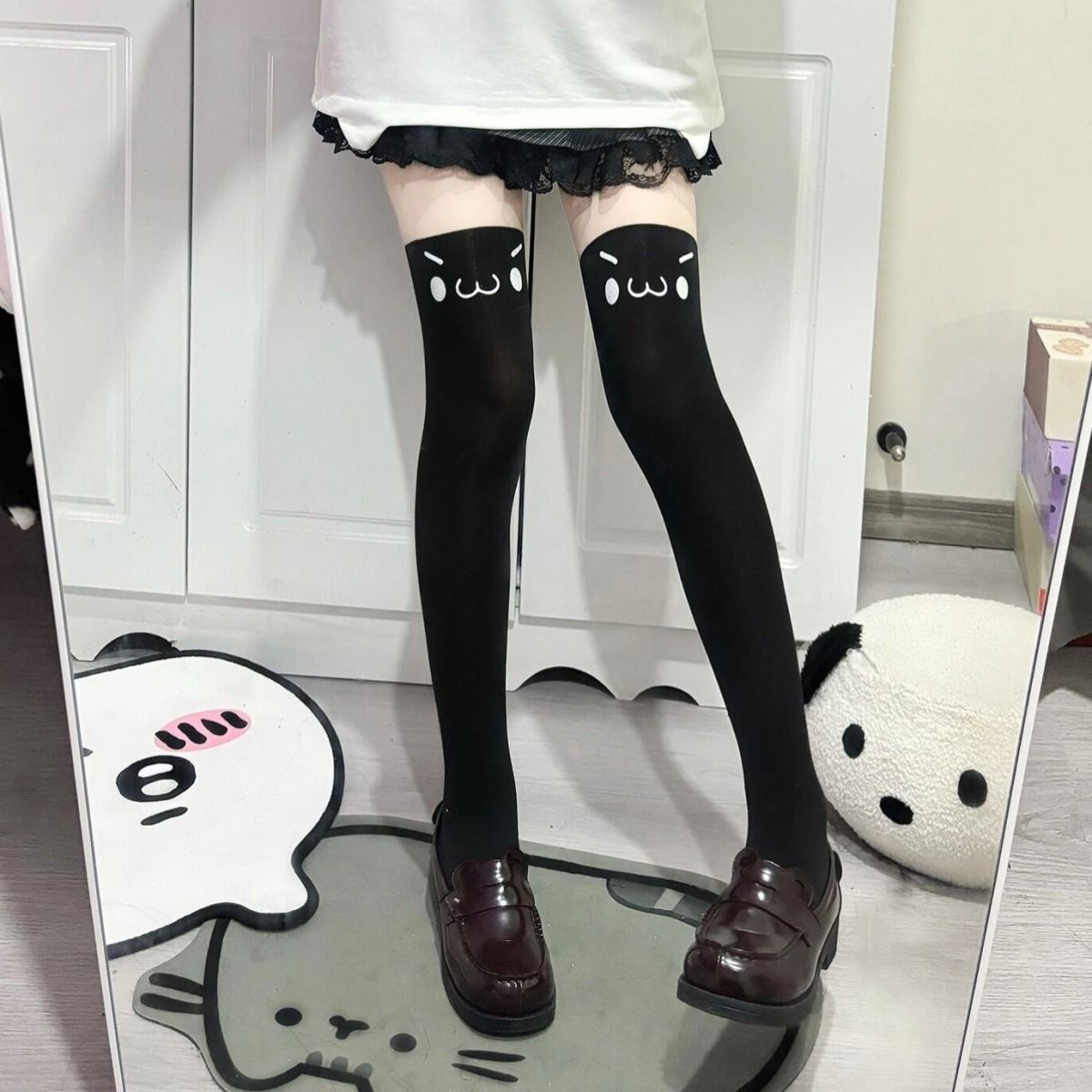 Cute Printed Socks Children's Long Knee Socks Jk Thigh Socks Japanese Students Black Silk Stockings Spring and Autumn Thin