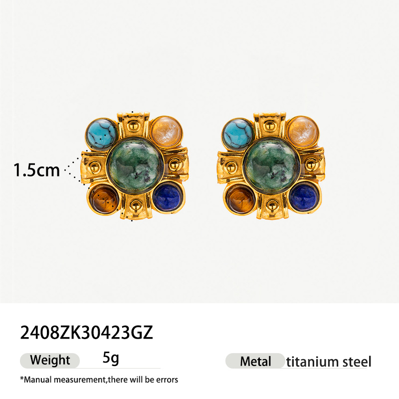 Tiana estilo medieval retro color natural piedra medieval orejas de alta sensación pendientes nicho retro aretes de corte