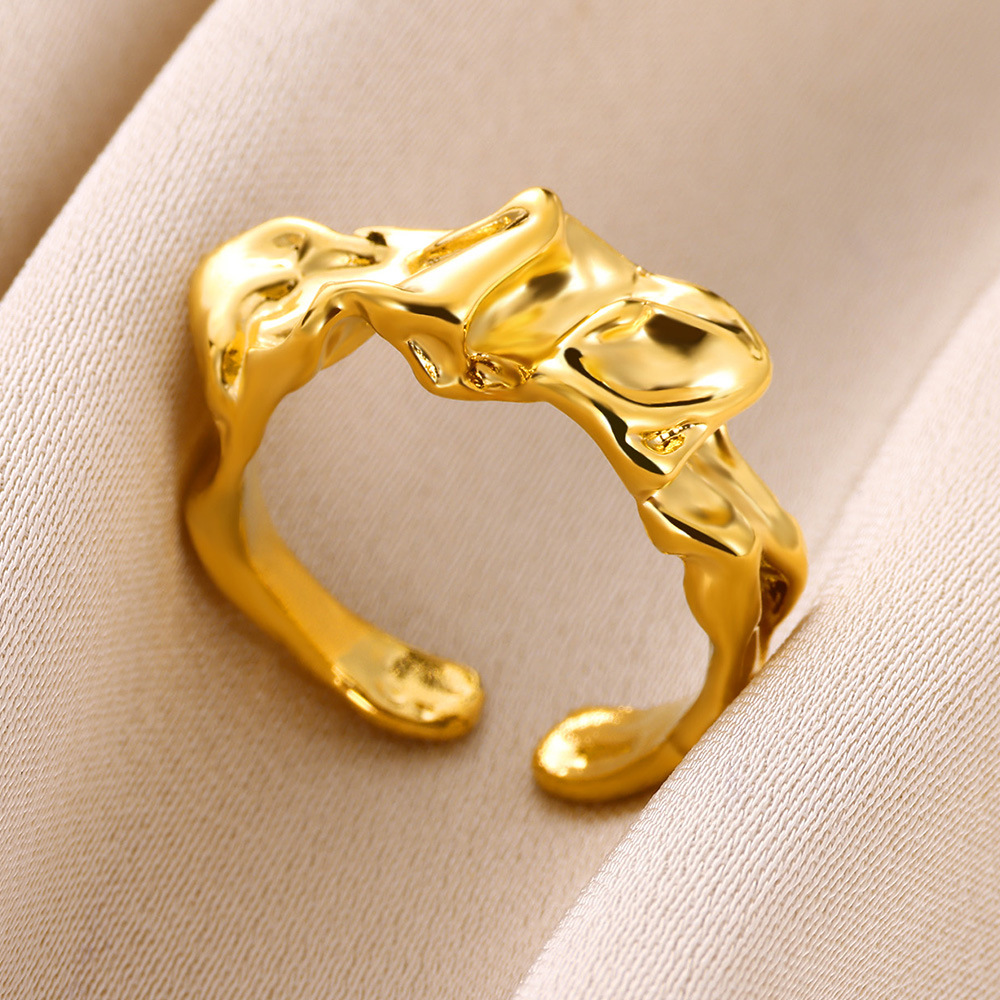 PVD Coated Gold Plating Process PVD Coated Real Gold Plated Irregular Solid Color 304 Stainless Steel Elegant Waterproof Non Tarnish Open Rings