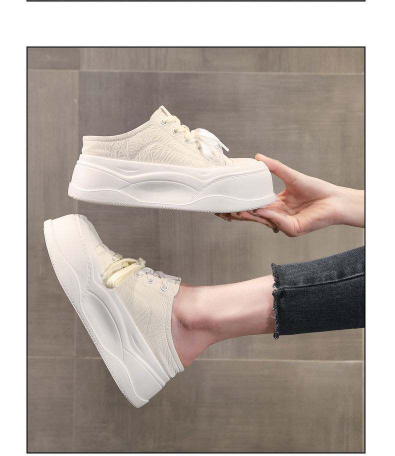 Giày sneaker nữ đế dày tăng chiều cao, mũi tròn bít, phong cách thể thao mùa hè 2025 — Màu be, Màu hồng, Màu vàng chi tiết 12