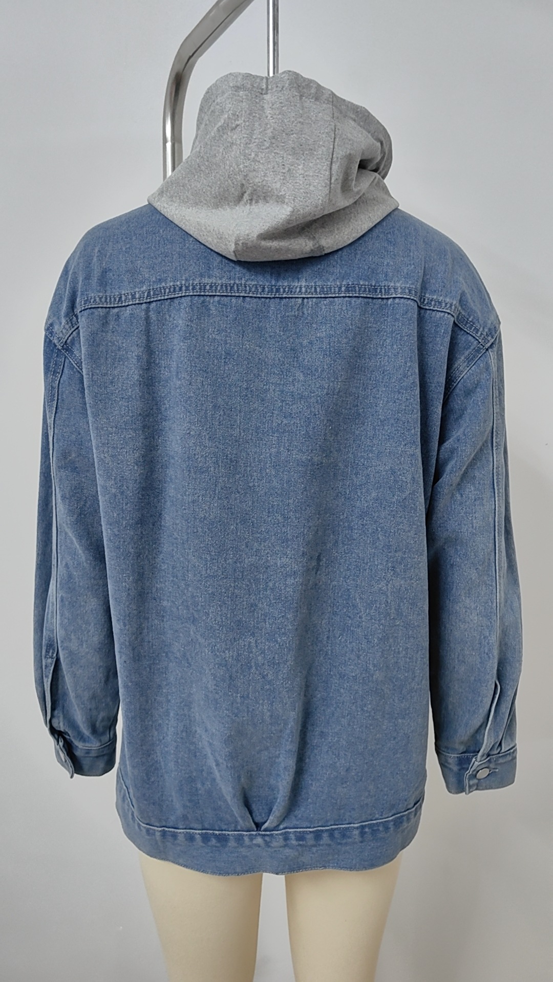 805g Weight Denim Jacket Outerwear Type Long Sleeve Sleeve Length Single Breasted Placket Type Denim Fabric Type Long Top Length Casual Occasion Turndown, Hooded Neckline Loose Fit Type Color Block Pattern Spring, Autumn Season Women's Gender Streetwear Style Women's Streetwear Color Block Single Breasted Denim Jacket 20