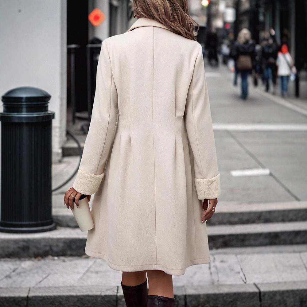 Gabardina de mezcla de lana a medida: abrigo de mujer de largo medio con cinturón y solapa con muesca (tallas XS-XL, poliéster-spandex, colores personalizados)_voghion.com