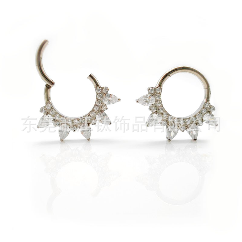 Titanium Nose Ring Closed Hoop with Petals Inlaid 5A Zircon G23 ASTM F136 Body Piercing Jewelry detail image 9