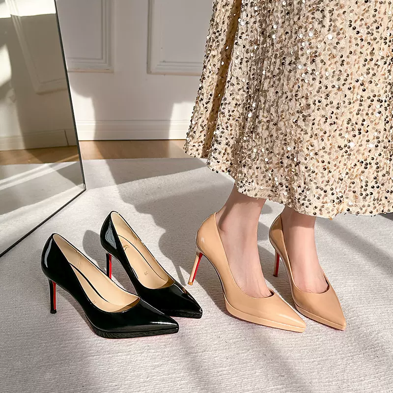 24D12防水台高跟鞋女高级感法式时装细跟气质不累脚裸色红底单鞋