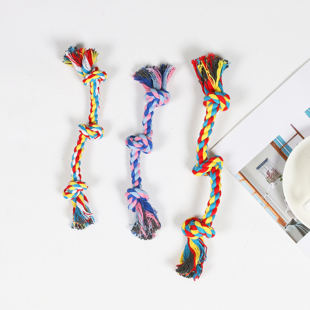 Fabricante de juguetes para mascotas, cuerda de algodón de tres hebras, juguete para perros, cuerda tejida para masticar, artículos para mascotas, procesamiento de cuerda de tres hebras, venta al por mayor