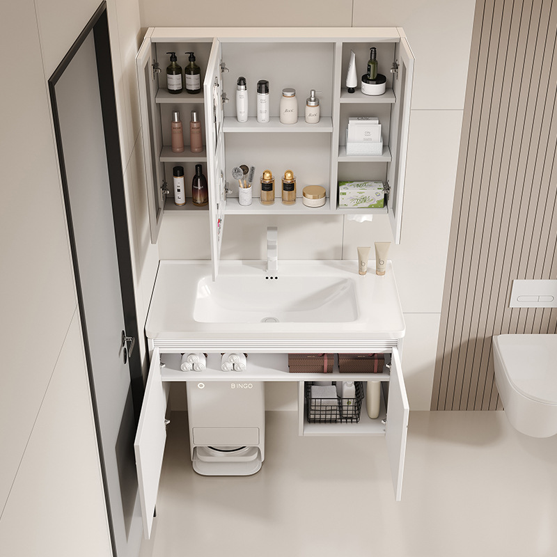 gabinete de baño cerámico para lavarse las manos y lavarse el lavabo del baño combinado con robot de barrido de suelo de la estación base