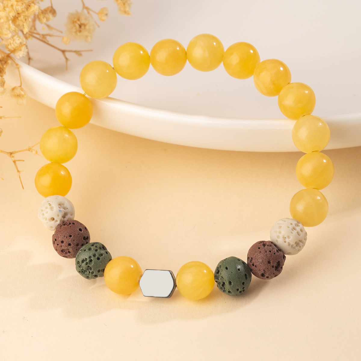 8mm 베이지 황옥 화산석 모델