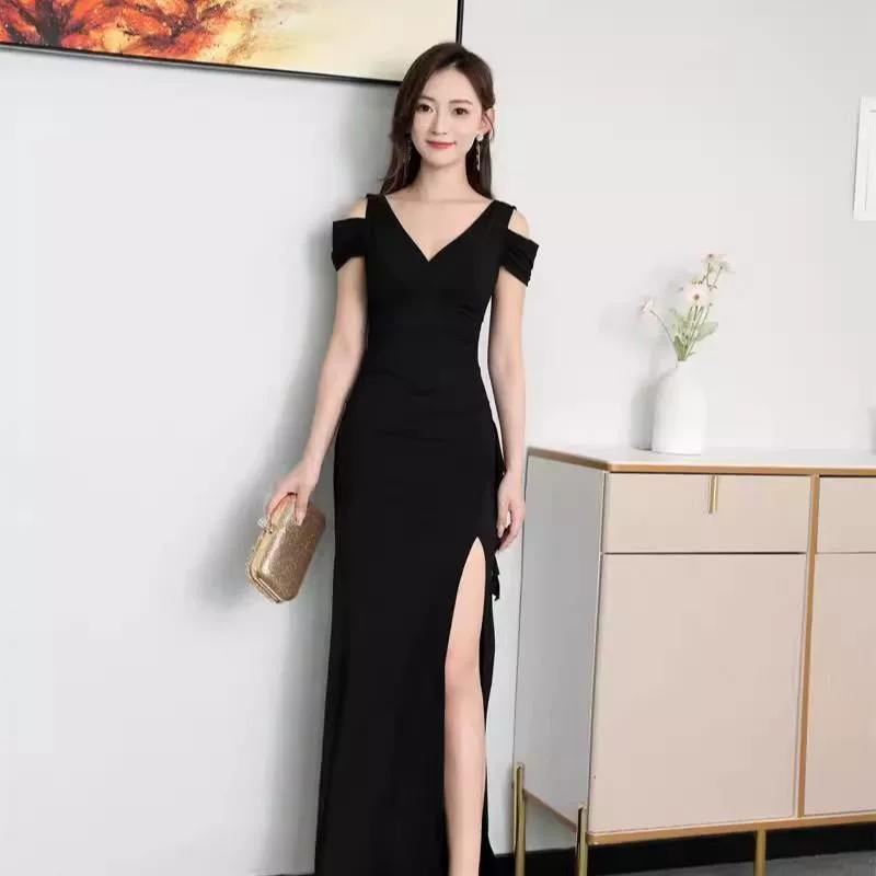 Ночное платье, французское летнее новое стильное тонкое рабочее платье, тонкая длинная юбка, вечернее платье с разрезом, платье