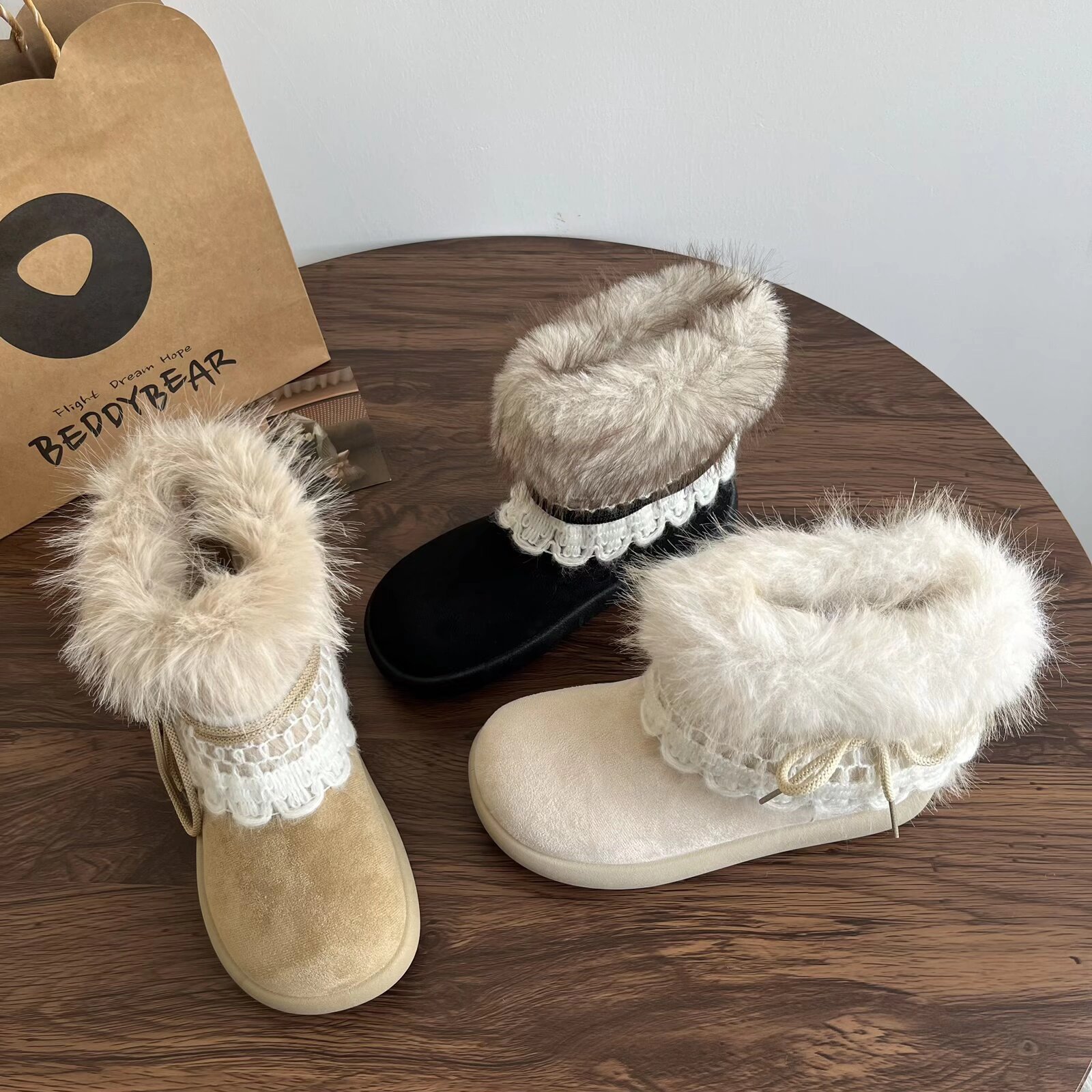 Women's Snow Boots 2025 New Winter Cute Soft Girl Plush Thickened Warm Mid-Calf Cotton Shoes Non-Slip Short Boots