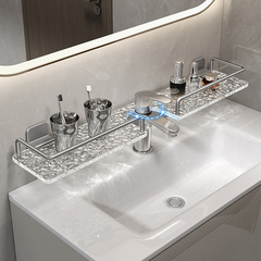 Toilet mirror storage shelf, gunmetal gray, no-drilling faucet, draining rack for bathroom and toilet, acrylic storage rack.