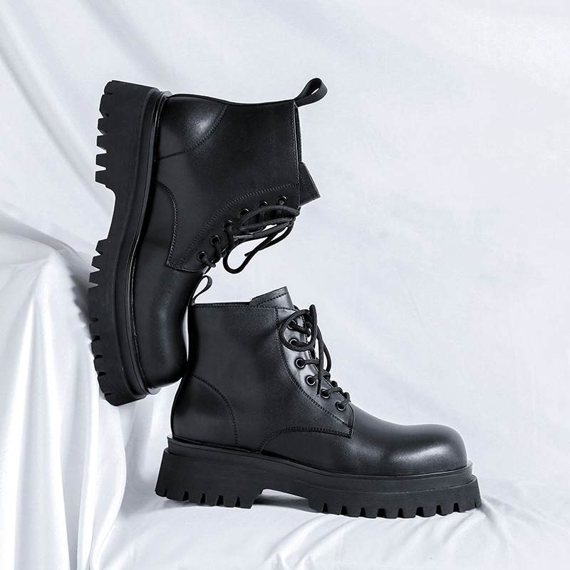 Black Martin Boots For Men Leather Motorcycle Ankle Boots Style_voghion.com