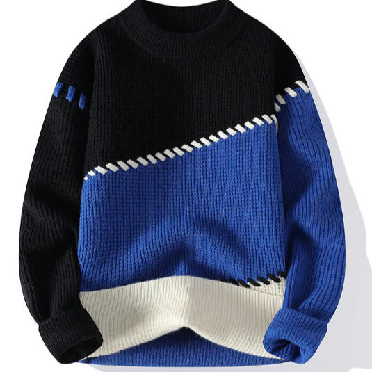 独立站新款高领卫衣仿毛衣 秋冬季圣诞长袖翻领图腾毛衣卫衣