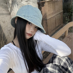 日本のストリートフロントとバックつばデニムフィッシャーマンハット女性用春と夏のパーソナライズされたストリートスタイルの小さな盆地帽子サンハットトレンディ