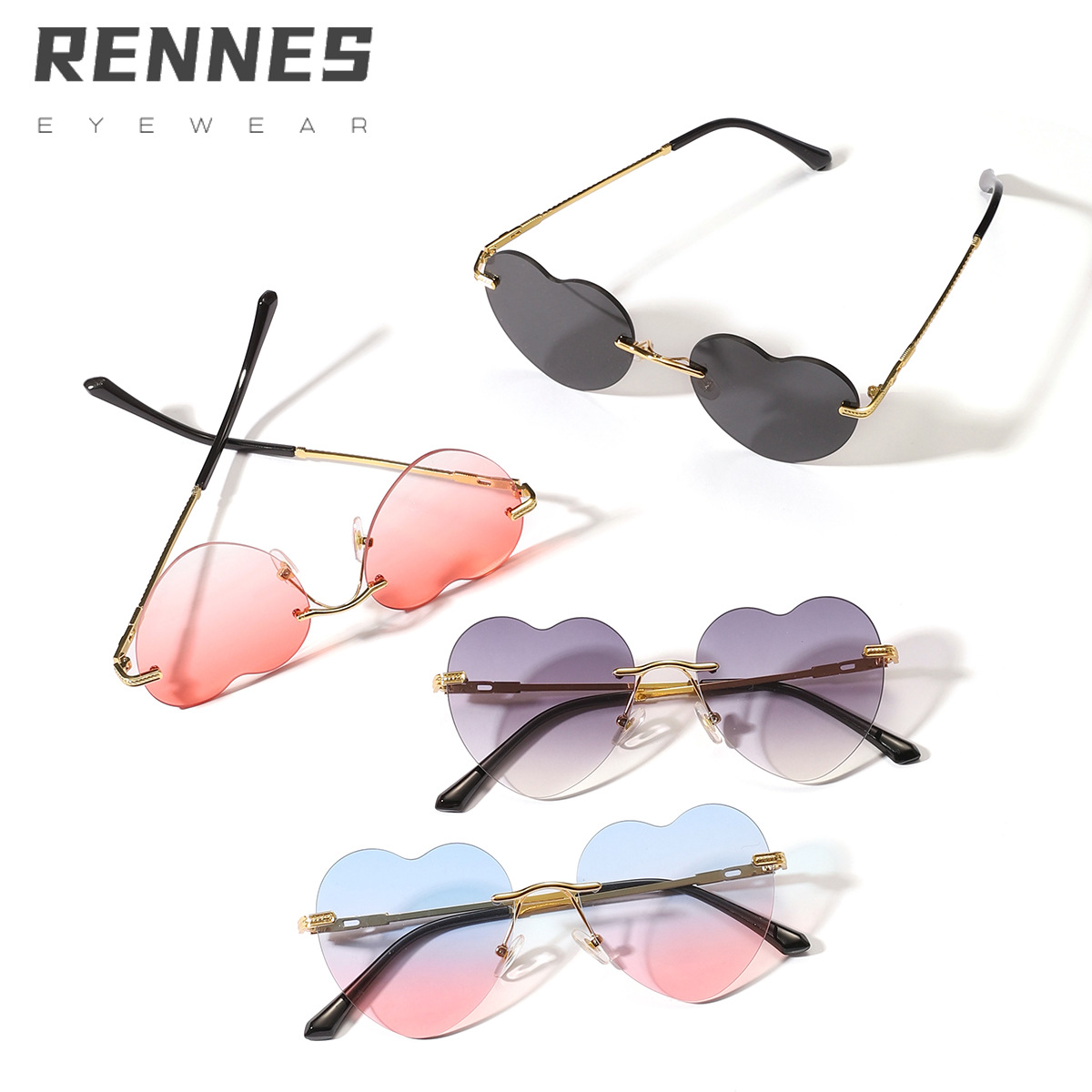 2022 nuevas gafas de sol sin marco de amor para mujeres a juego decorativas ins mismo estilo gafas de corazón de melocotón de borde de corte a juego 30058