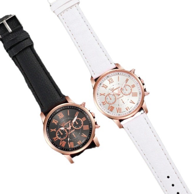 Nuovo orologio con cinturino in pelle PU Orologio al quarzo Three Eyes Geneva Orologio alla moda per coppie Orologio classificato_voghion.com
