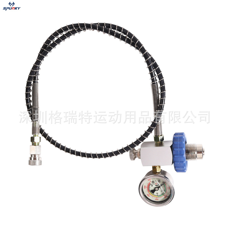 36英寸弹簧管潜水气瓶充气阀大转小银色方块DIN接头6000psi压力表