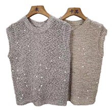 张元一同款女装春季高级感法式亮片设计无袖针织衫女小众通勤上衣