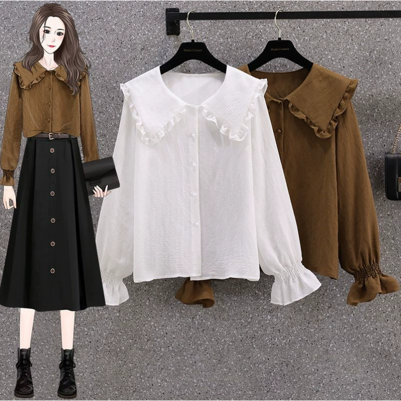 Реальный выстрел 2025 весенняя одежда французская кукольная рубашка с чистым цветным дизайнерским дизайном с длинными рукавами рубашки M-4XL200...