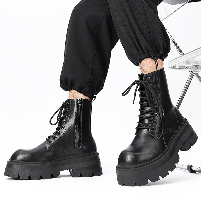 Winter Men's High-top Martin Boots Height Increasing Black Knight_voghion.com