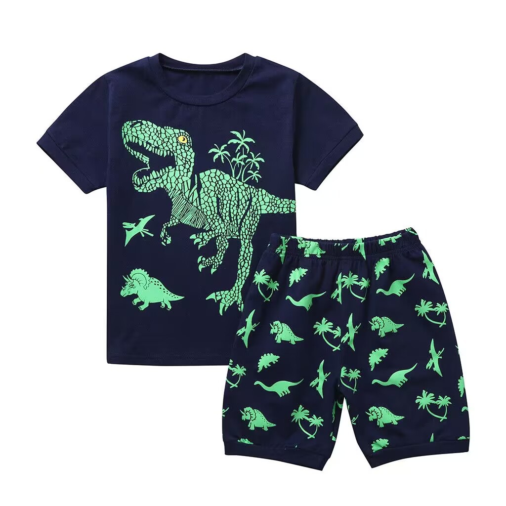 2023 Summer European and American fashion children's pajamas dinosaur triangle dinosaur home wear short sleeve shorts suit
