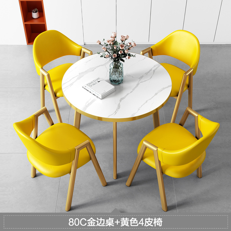 现代简约洽谈接待桌椅组合办公室家用阳台小圆桌仿岩板桌椅组合|undefined