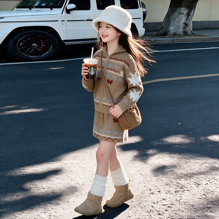 Girls' Outfit 2026 Autumn New Fashionable and Stylish Long-Sleeve Jacket and Skirt Two-Piece Set for Older Children in Korean Style