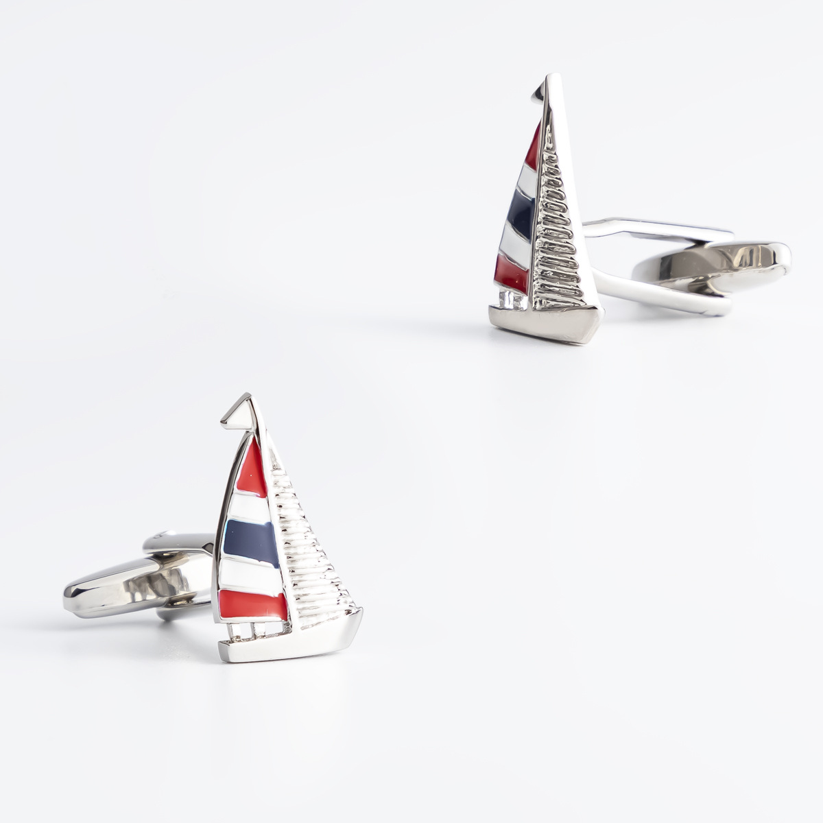 Spot high-grade blue and white sailing paint enamel metal cufflinks foreign trade Men's French shirt cufflinks wholesale