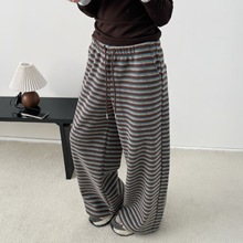 2025秋冬新款日系复古条纹休闲裤女慵懒风垂感高腰阔腿裤女显瘦