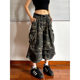 American Style Compound Denim Old Scimitar-shaped Old Cropped Pants Camouflage Crane Pants Unisex Loose Straight Wide Leg Trendy