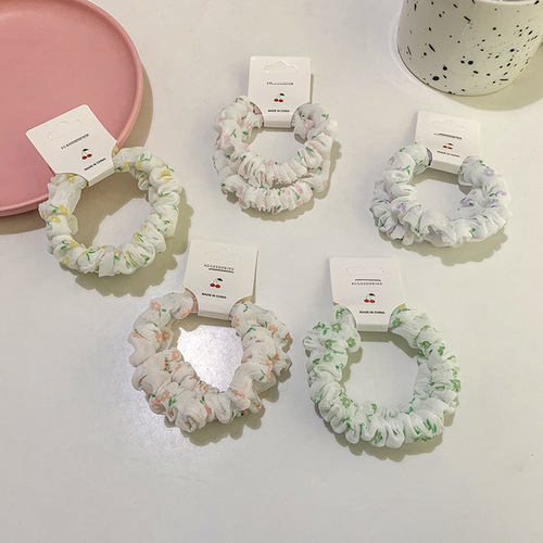 Candy color mesh flower small intestine hair tie 2 card-packed sweet color hair rope Korean style rubber band fabric headband for women