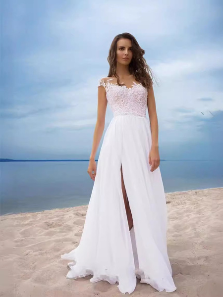 White lace shiffon evening dress
